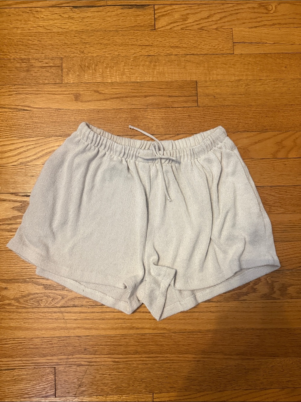 Zara Light Cream Terry Drawstring Athletic Shorts